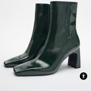 NWT Zara patent leather square toe ankle boots